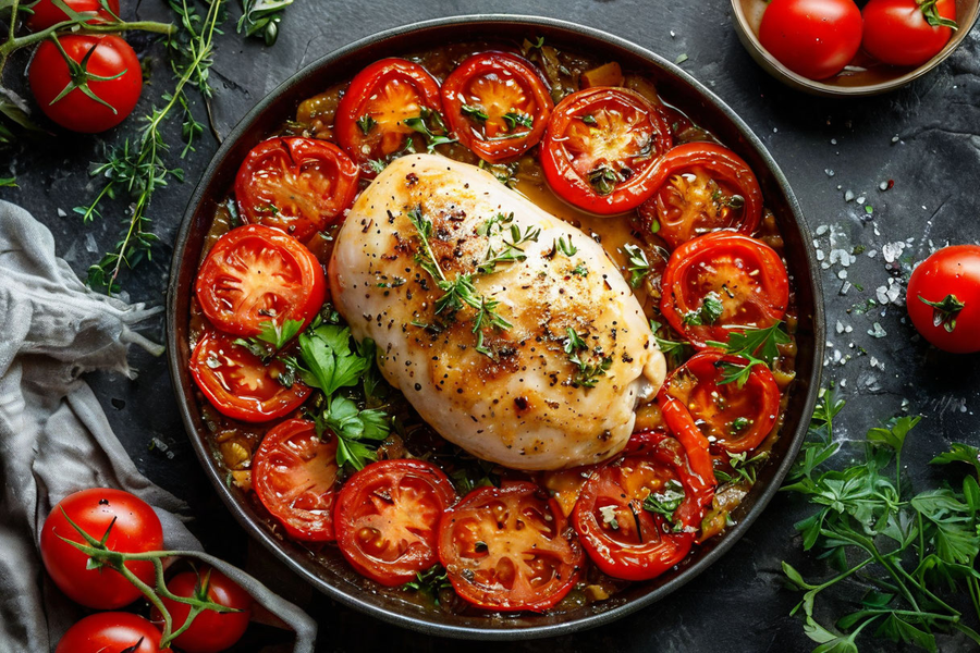 Запечённая куриная грудка с помидорами